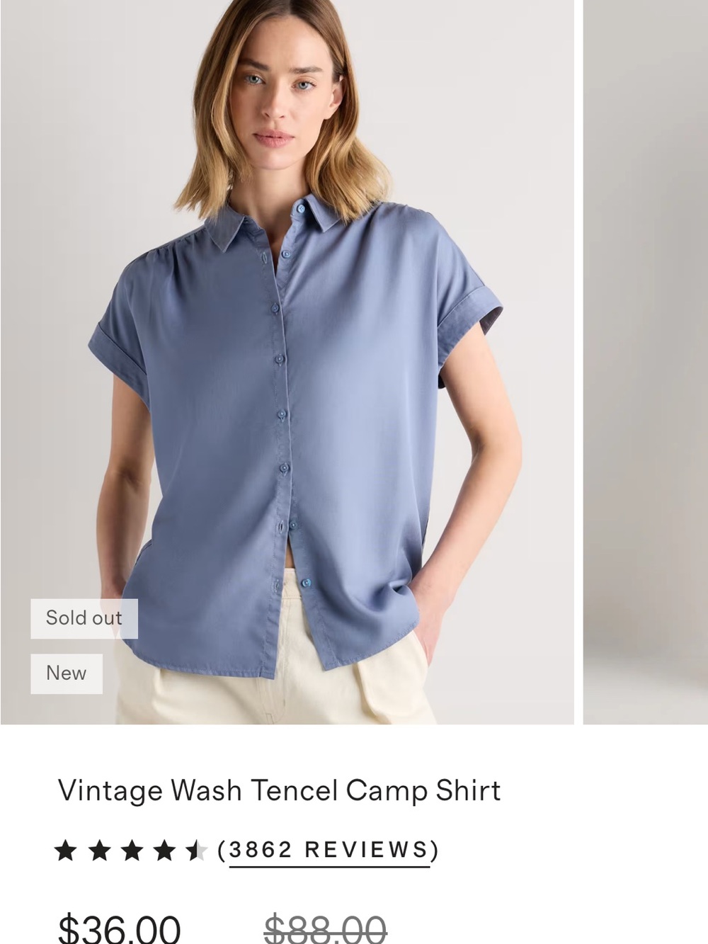Quince Olive Green Short Sleeve Button-Up Blouse - Picture 3 of 4